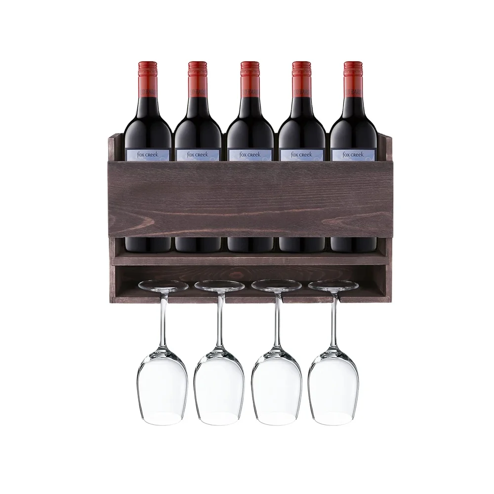 Custom Retro Hanging Wall Mounted Wood Bamboo Wine Display Rack Shelf For Living Room Wood Wall Mounted Wine Rack Bottle Holder