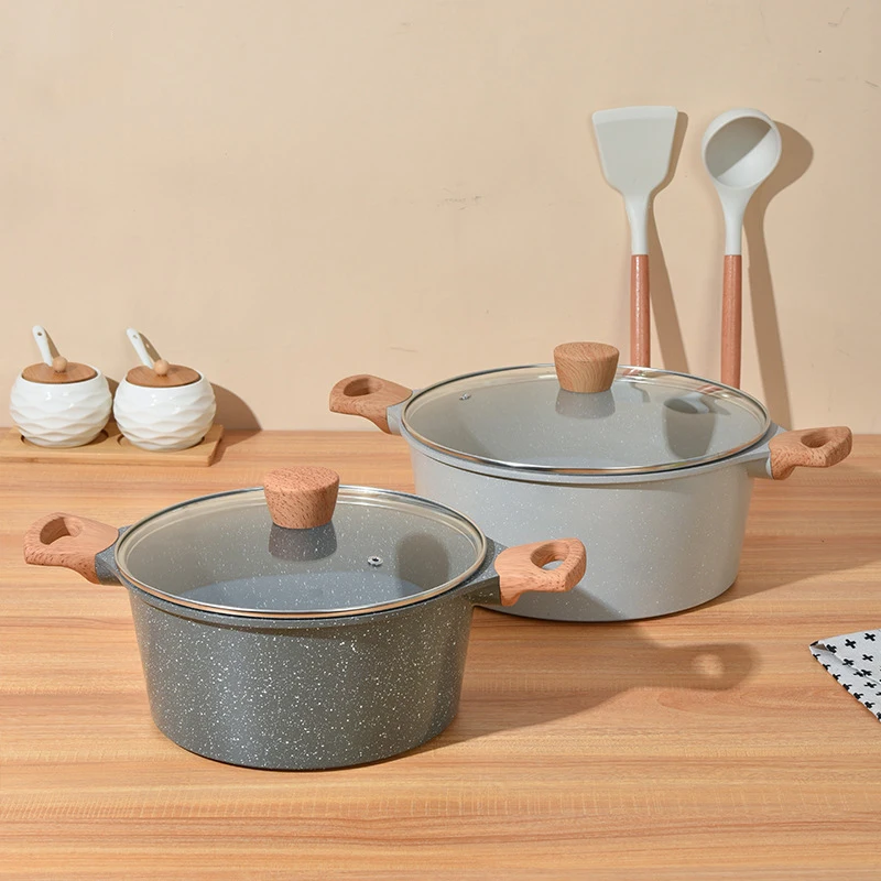 Die-Cast Set Kitchen Healthy Stone Cookware Set Frying Pan Wok Soup Pot Milk Pot Holiday Gift Cookware Set for Induction Cooktop