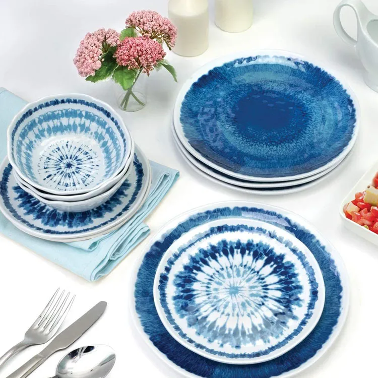 Luxury blue color melamine collection scalloped melamine dinnerware sets