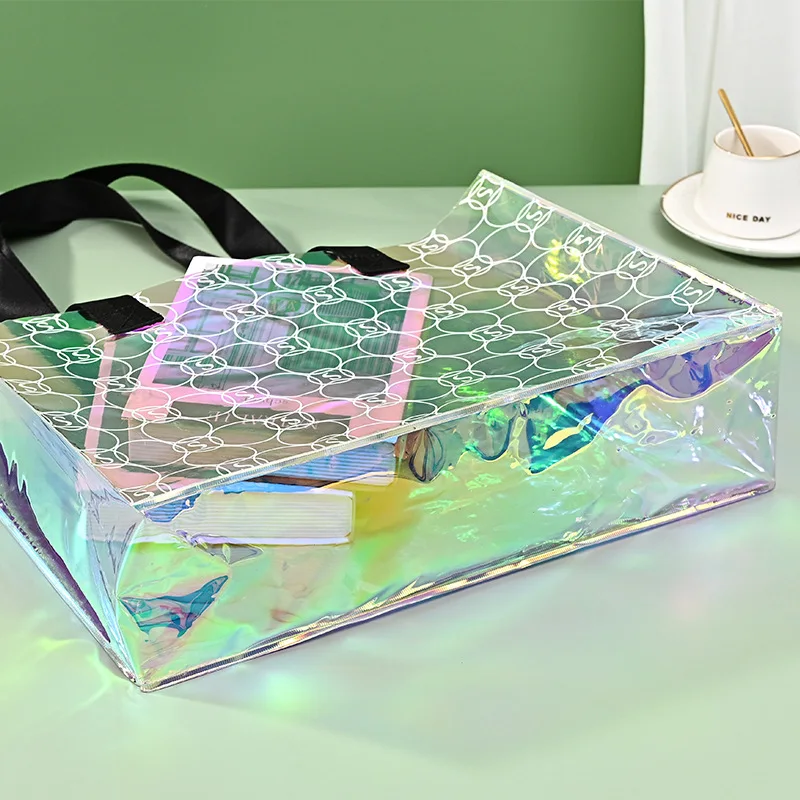 Transparent Holographic Pvc Tote Bag Eco Waterproof Beach TPU Laser Shopping Bags With Logos