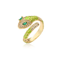 Hot Style Adjustable Brass Micro Pave Cubic Zirconia Enamel Snake Ring For Women