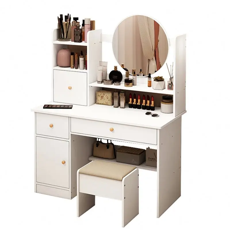 Bedroom Mirror Dressing Table 6 Drawers Beads Dresser With Wall Mirror For Home Hotel