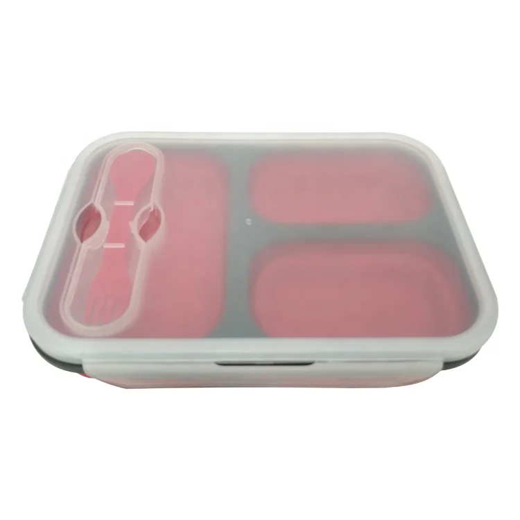 
Folding Two Compartments Silicone Lunch Box Microwave Oven Mess-Tin School Students Sealed Portable Compartments Of Lunch 