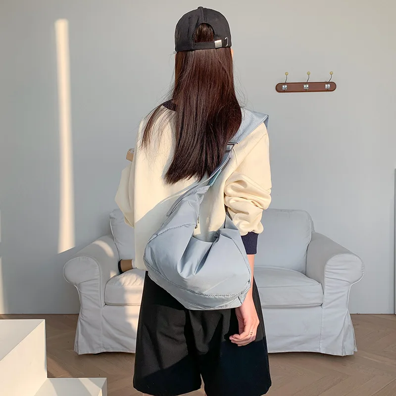 New style fashion solid nylon women underarm bag simple design polyester tote bag with adjustable belt