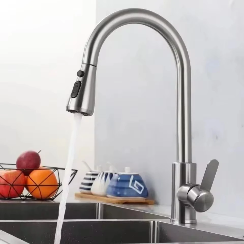 304 stainless steel Pull Out Kitchen Sink Water Tap Deck Mounted Mixer Stream Sprayer Head Hot Cold Taps Kitchen Faucets