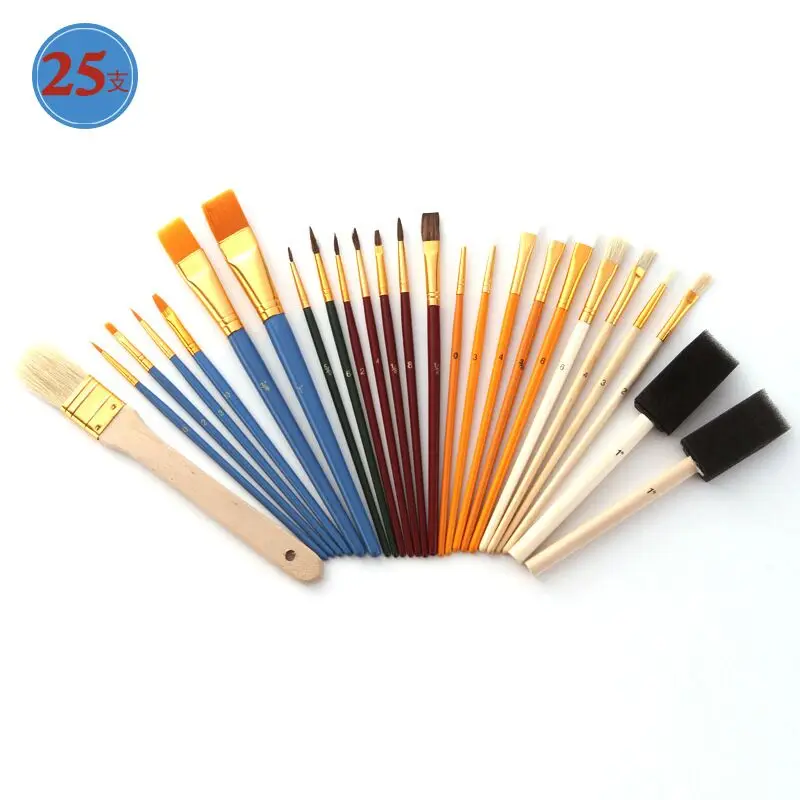 25pcs quality acrylic kids paint brush set for art
