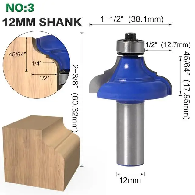ALPHA China 1/2' 12mm Shank Carbide Tipped Corner Round Over Router Bit  Classical Cover Router Bit Set
