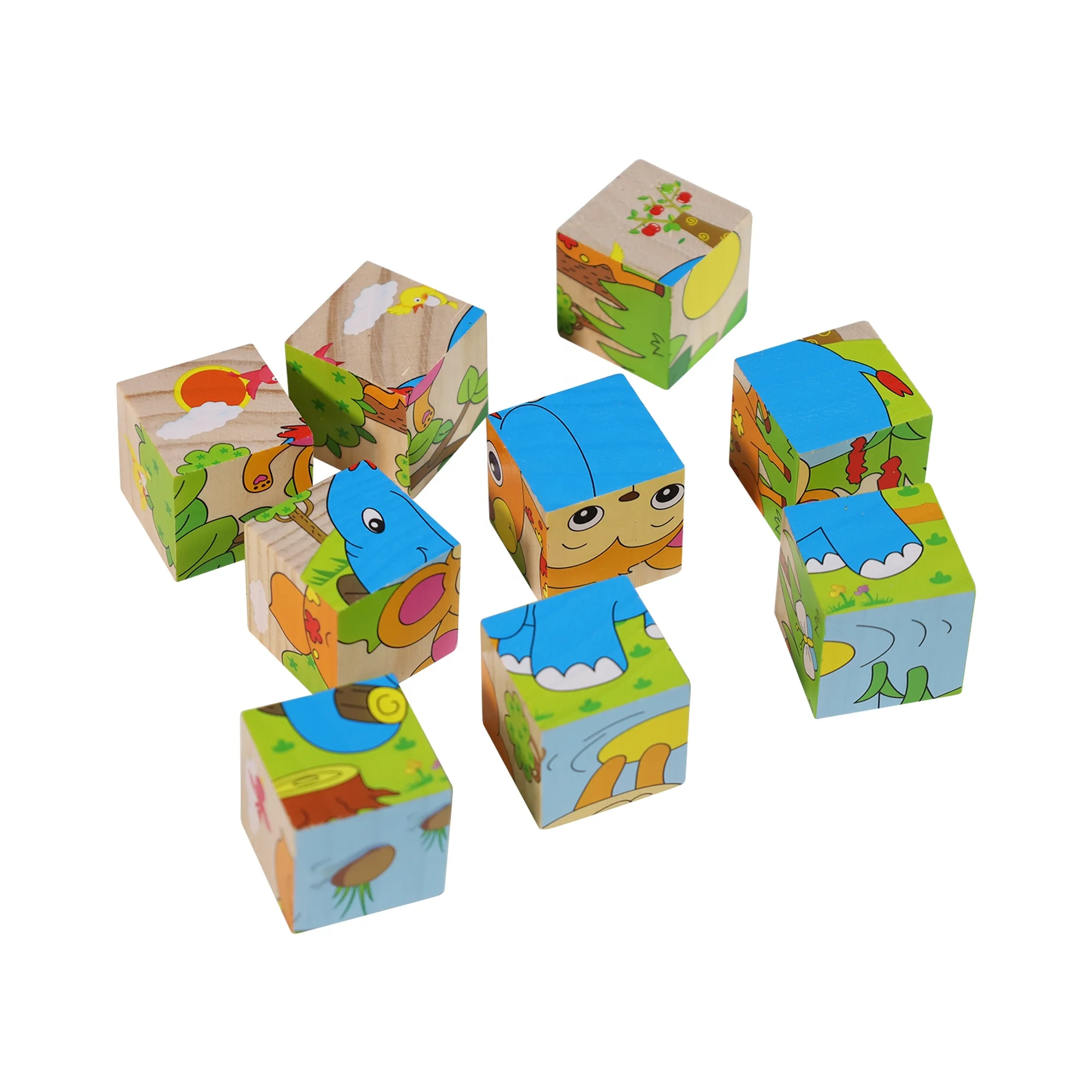 GIBBON ET-280807  9 Wooden Cubes Blocks Matching With Photos Cube Puzzles For Kids