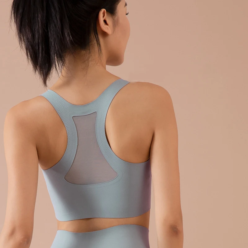 Wholesale Sport Mesh Custom Nylon Spandex Gym Activewear Fitness Clothing Sportswear Seamless Yoga Wear Bra Top For Women