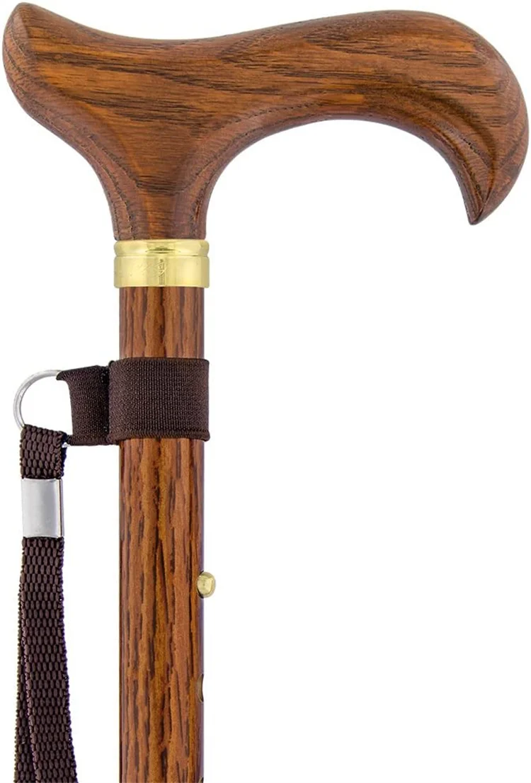 LQX Folding Cane Custom printing flat wooden handle mountaineering walking hike stick cane