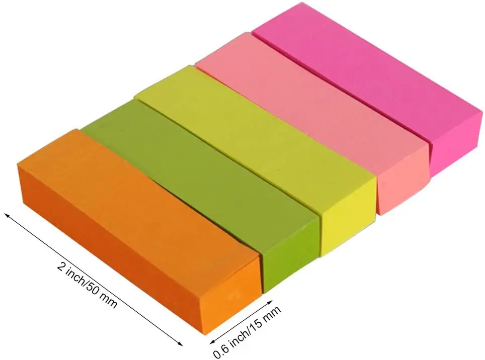 
Variety of Colors 100 Pcs x 15 Pack Self-Stick Notes 0.6 x 2 Inch Small Sticky Notes 