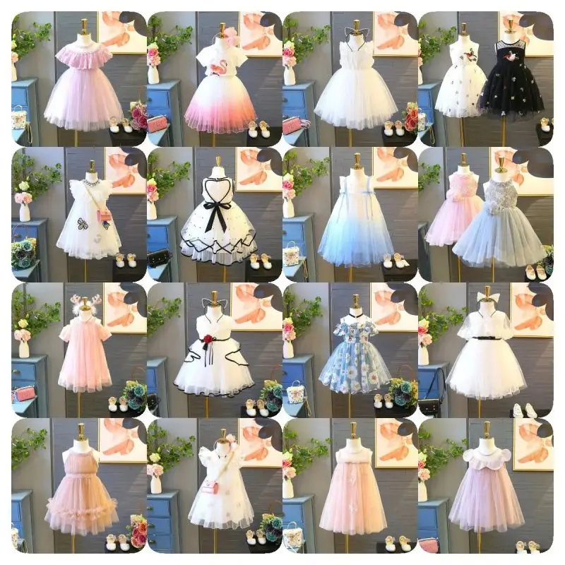 High quality Sequins Mesh Girls Princess Vintage long Sleeve Wedding Party Birthday Dress
