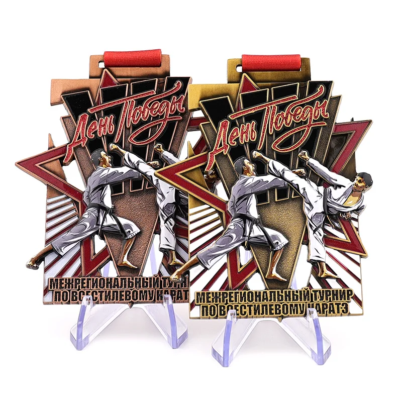 Custom Gold Metal 3D Sports Medals Printed Karate Taekwondo Martial Arts Champions Fitness Kickboxing