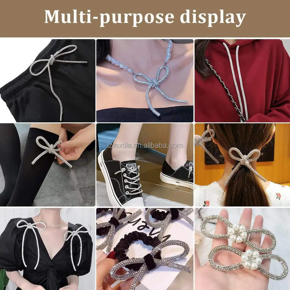 Round Shiny Diamond Crystal Bling Shin Rhinestone Trim Cord Strap Chain For Clothing Decoration