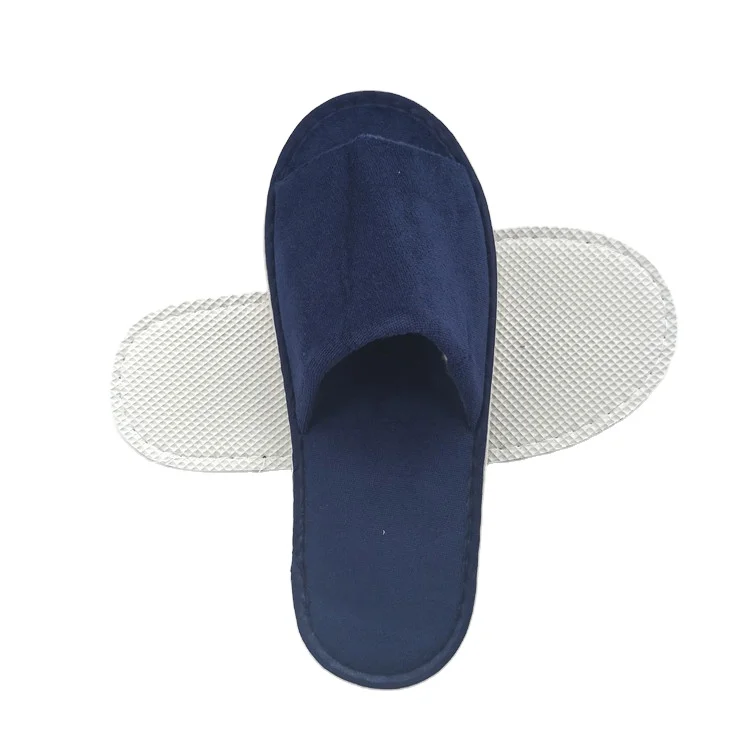 blue velour slipper open toe hotel slippers
