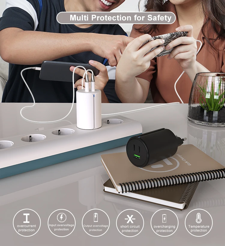 CB KC CE ROSH Certified PD PPS type-c usb c 65W GaN 3 Ports Wall Charger fast charging