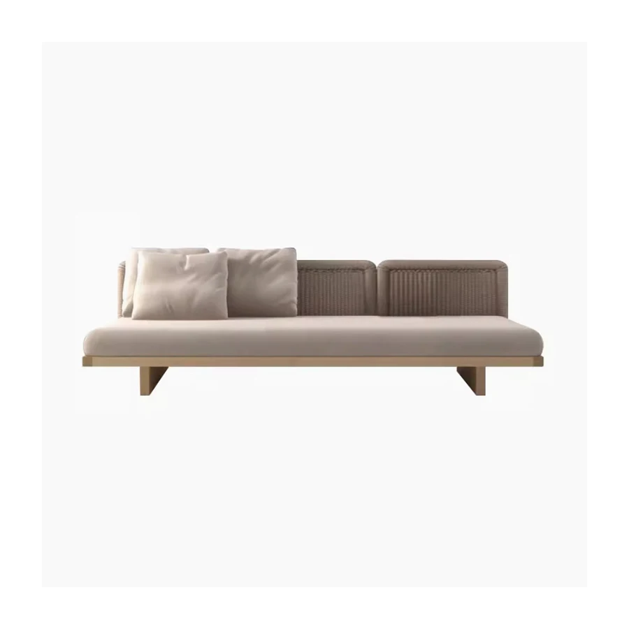 Modern L-Shaped Grey Sofa Set Outdoor Teak Wood Garden Furniture Living Room Couch Set For Patio