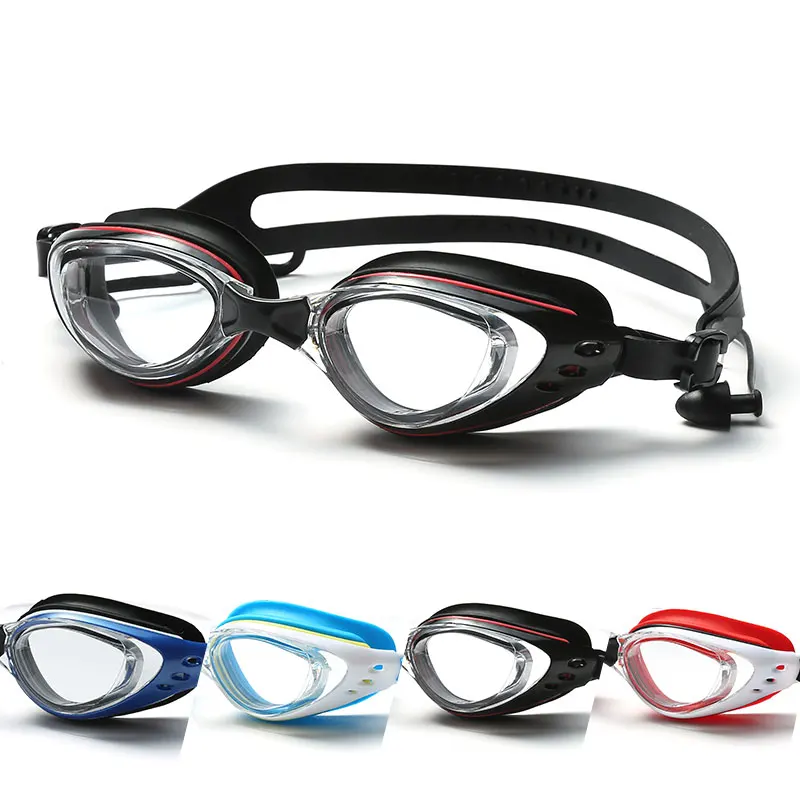 Swim goggles Anti-fog mask Adult clear HD water sports large-frame goggles One-piece earplugs silicone diving goggles