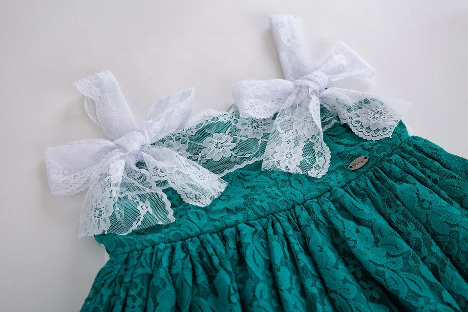 2023 OEM Pettigirl Newest Green Baby Girls Dresses Lace Flower Girl Dresses With Headwear Wholesale