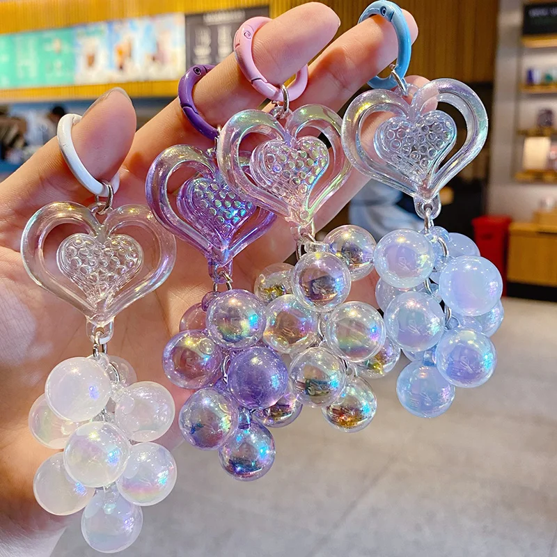 Baimao creative acrylic colorful love beaded keychain pendant fresh sweet transparent key chain bag accessories pendant