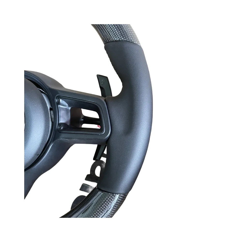 Car Carbon Fiber Multifunction Steering Wheel Round Smooth Leather Custom Fit For Porsche Macan Cayenne