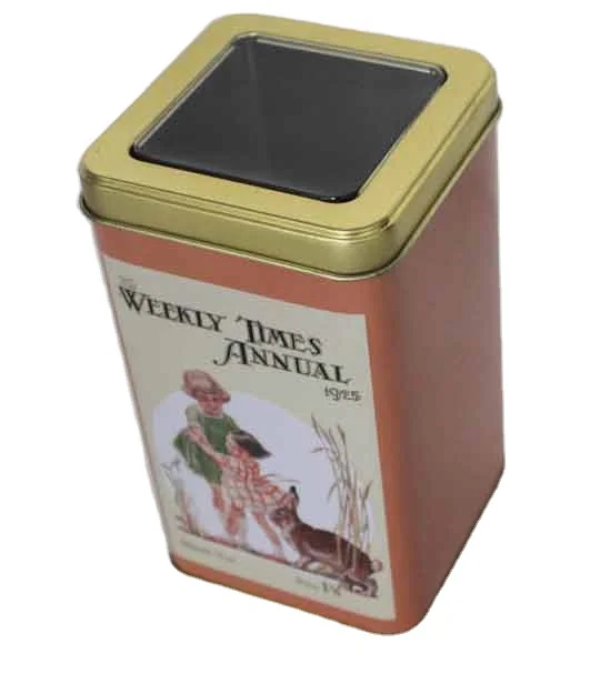 Square cube twinings tea tin box transparent window on lid can be choose