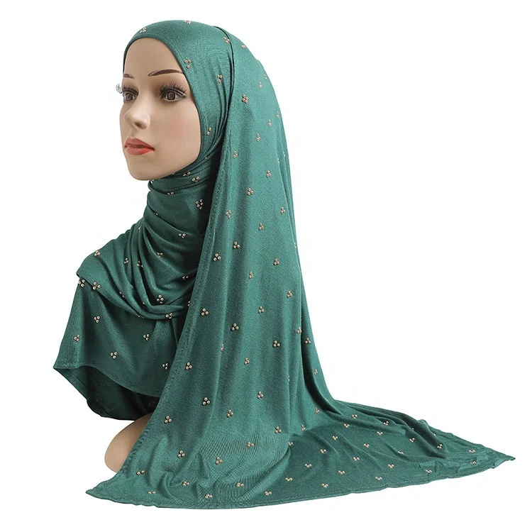 In Stock High Quality Muslim Women Full Pearls Premium New Model Hijab Jersey Hijab With Beads