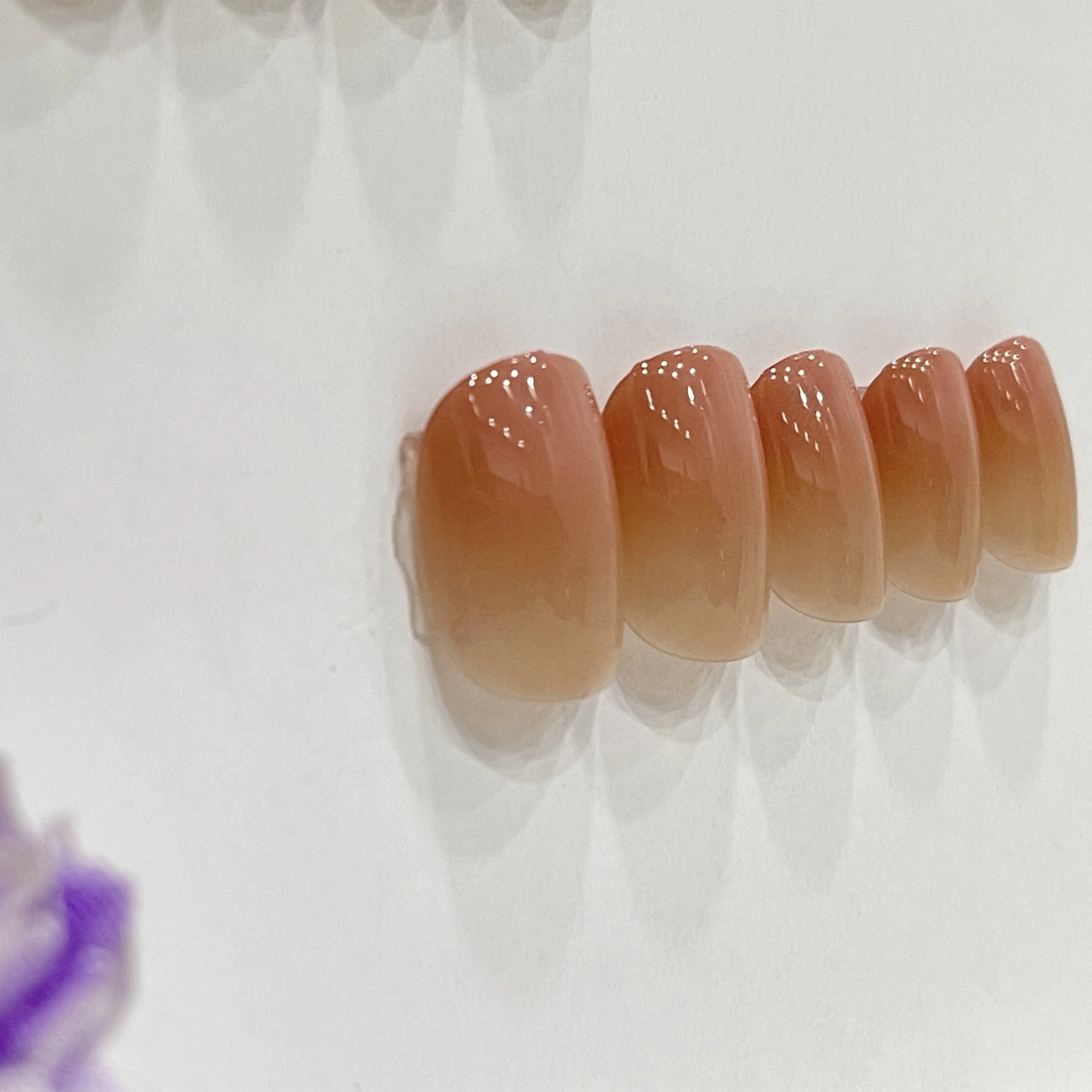 Peach ombre natural breathable nails full cover high quality design box packaging nail tips