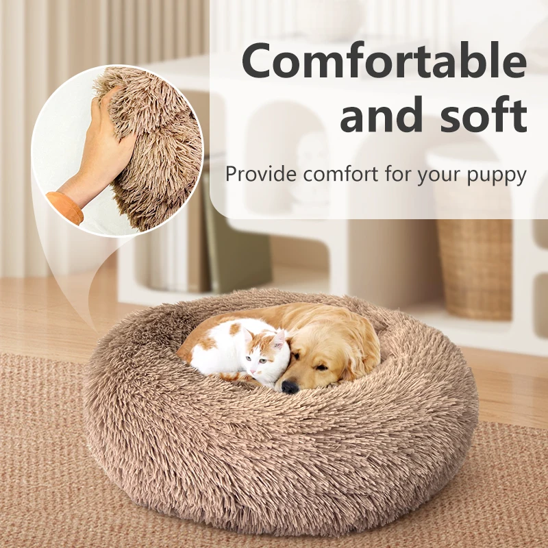 Luxury Plush Donut Dog Bed with Washable Cover Calming Pet Sofa for Large Dogs Customizable Bed