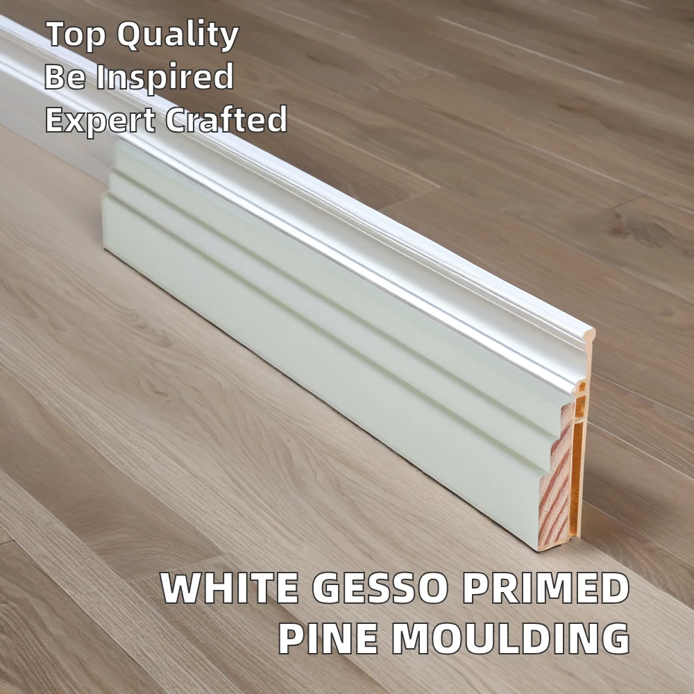 Modern grey Gesso Primed Finger Joint Pine LVL Wood Flooring Baseboard Skirting Door Window Casing Architrave Colonial Moulding