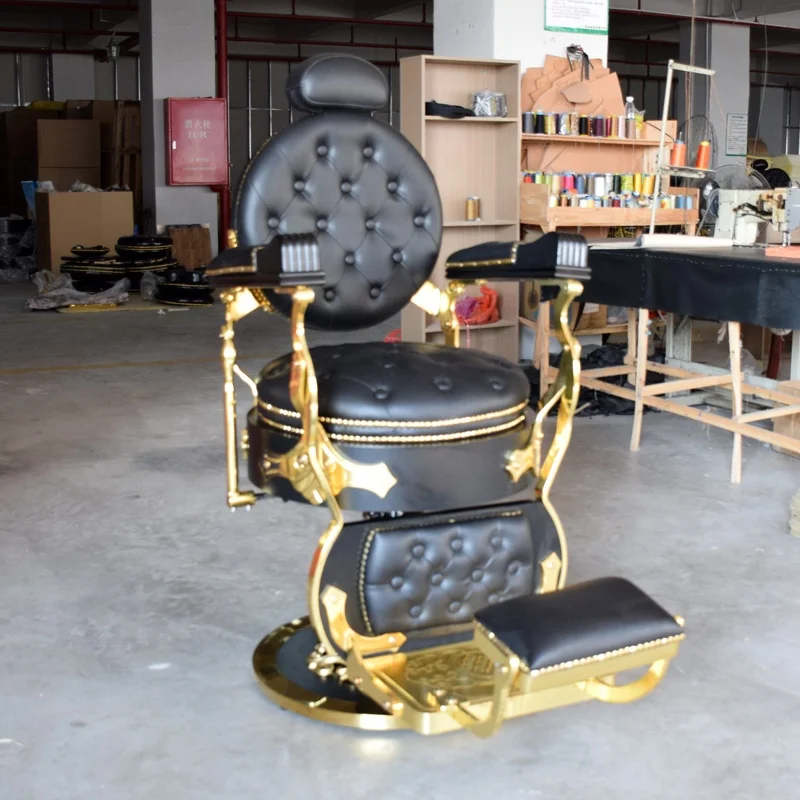 Best Selling Saloon Equipment White Golden Antique Barber Chair Retro Salon Chair And Furniture Luxury