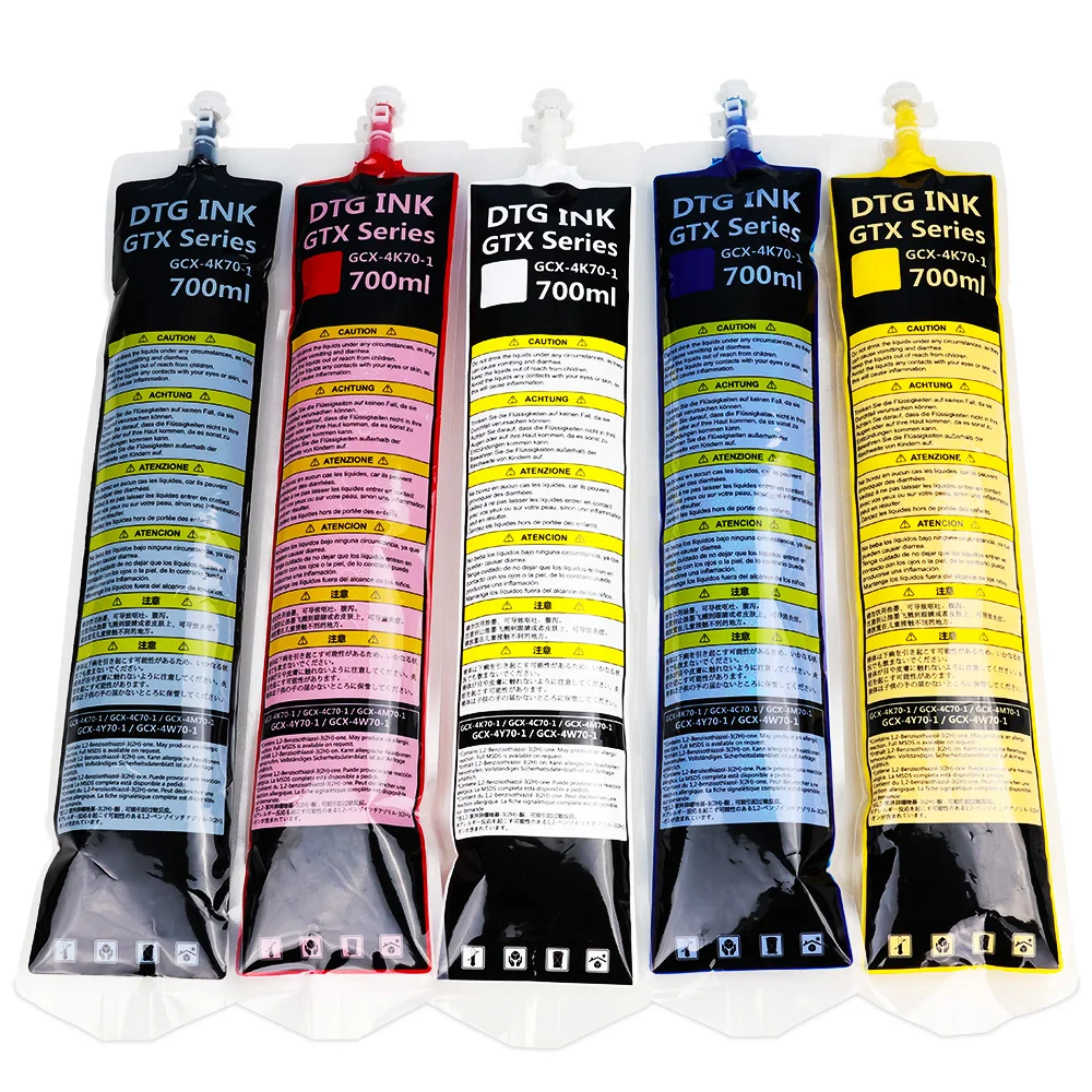 Xcellent hot selling 5 colors 700ml textile pigment ink bag GTX digital textile ink bag For Brother GTX GTXPro Series Printer