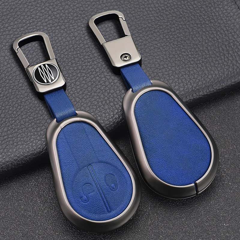 Zinc Alloy+3D Leather Remote Key Shell Case Smart Car Key Bag Cover Suitable for Volvo