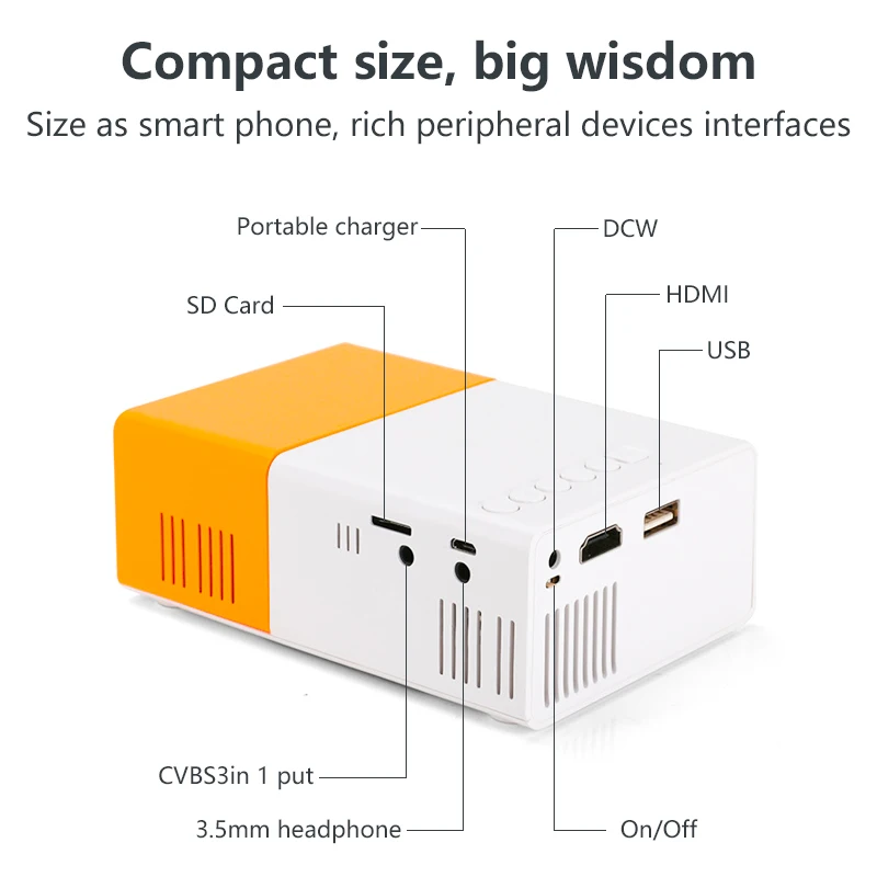 Мини-проектор YG300, проектор для спальни, дешевый мини-проектор для мобильного телефона, светодиодный проектор 800 люмен