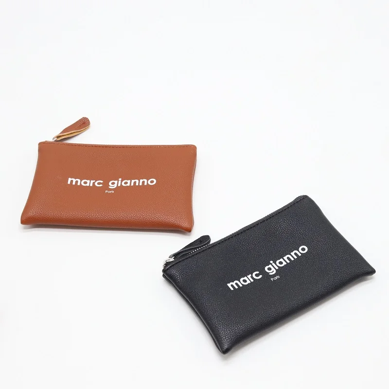 Custom Coin Purse Zipper Pouch With Logo Black And Brown Pu Leather Zip Packaging Bag