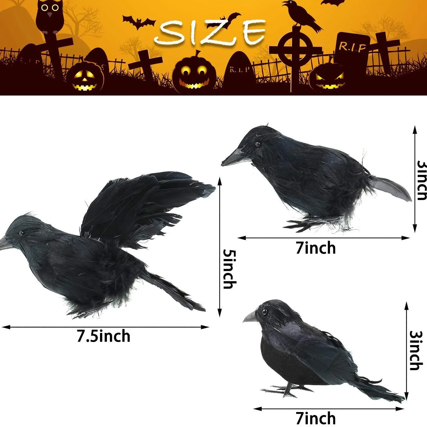 6 Pcs Halloween Crows Decorations Black Fake Feathered Crows Realistic Large Handmade Ravens Decor for Halloween Party