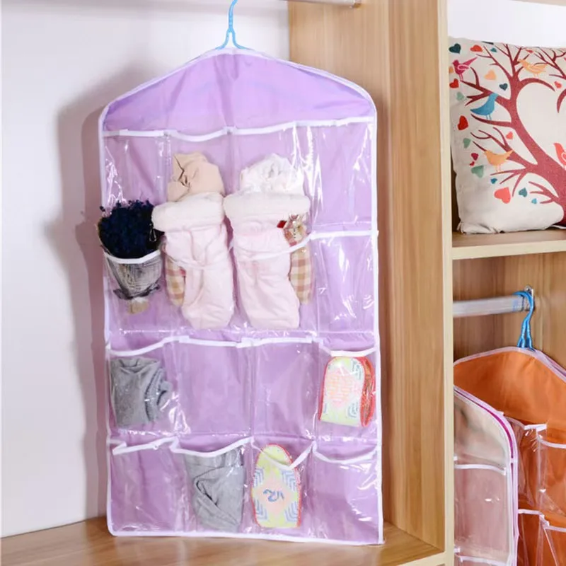 16 Pockets Clear Hanging Bag Socks Bra Underwear Rack Hanger Storage Organizer Underwear storage bag For Bathroom Living Room
