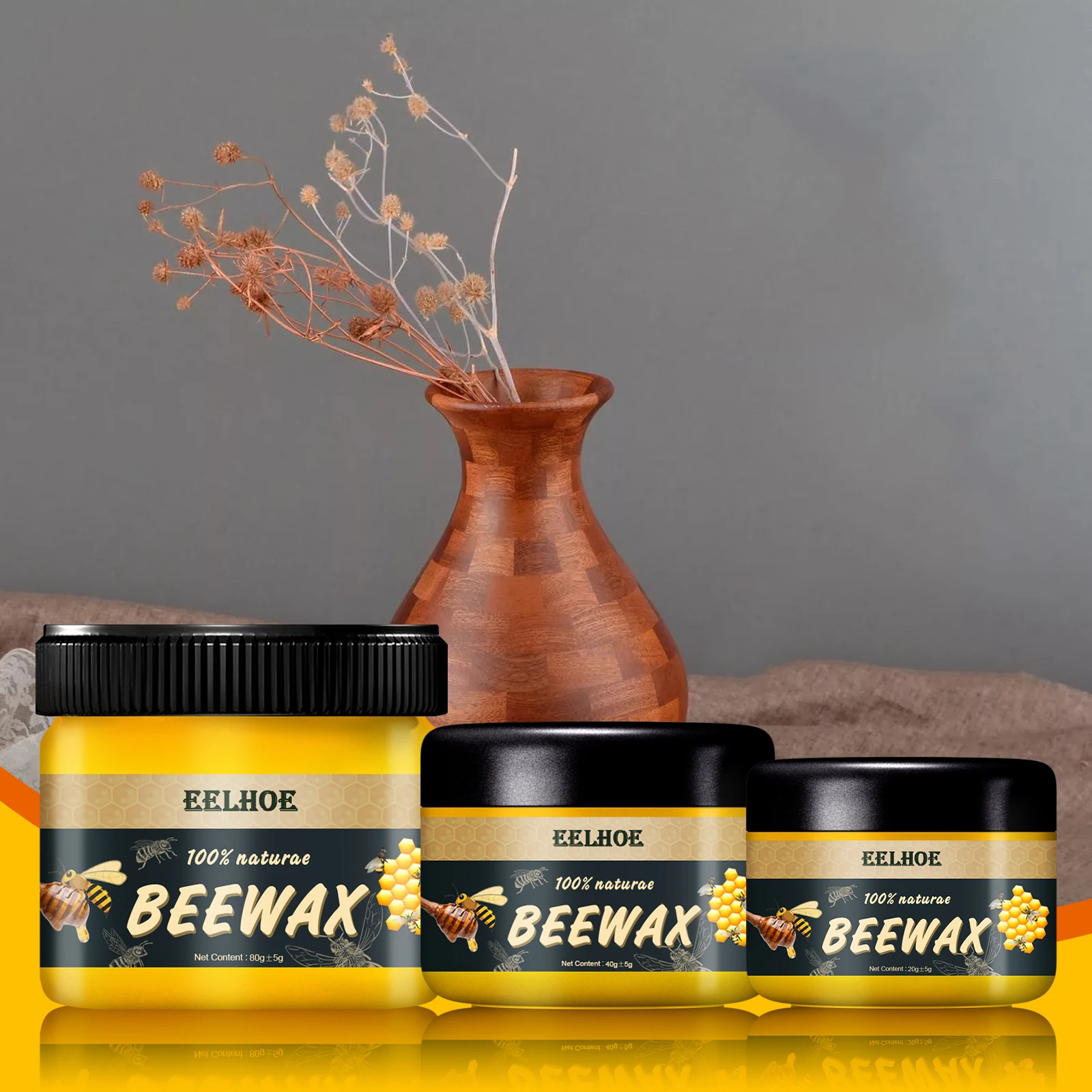 EELHOE Bee Wax Box Multipurpose Pure Bees Wax Wood Care Natural Formula Round Box For Floor Wax