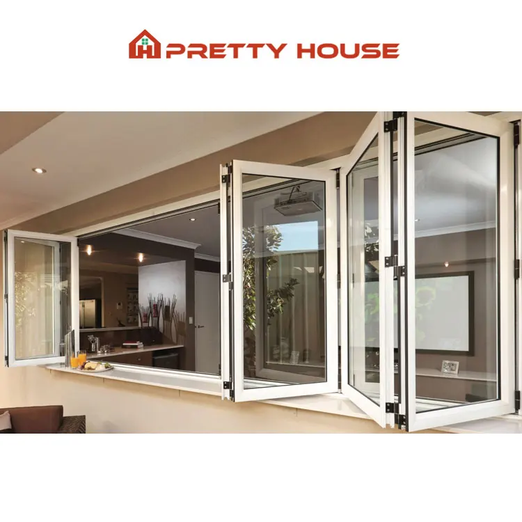 Modern Thermal Break Aluminum Bi Folding Window Soundproof Accordion Sliding Glass Windows