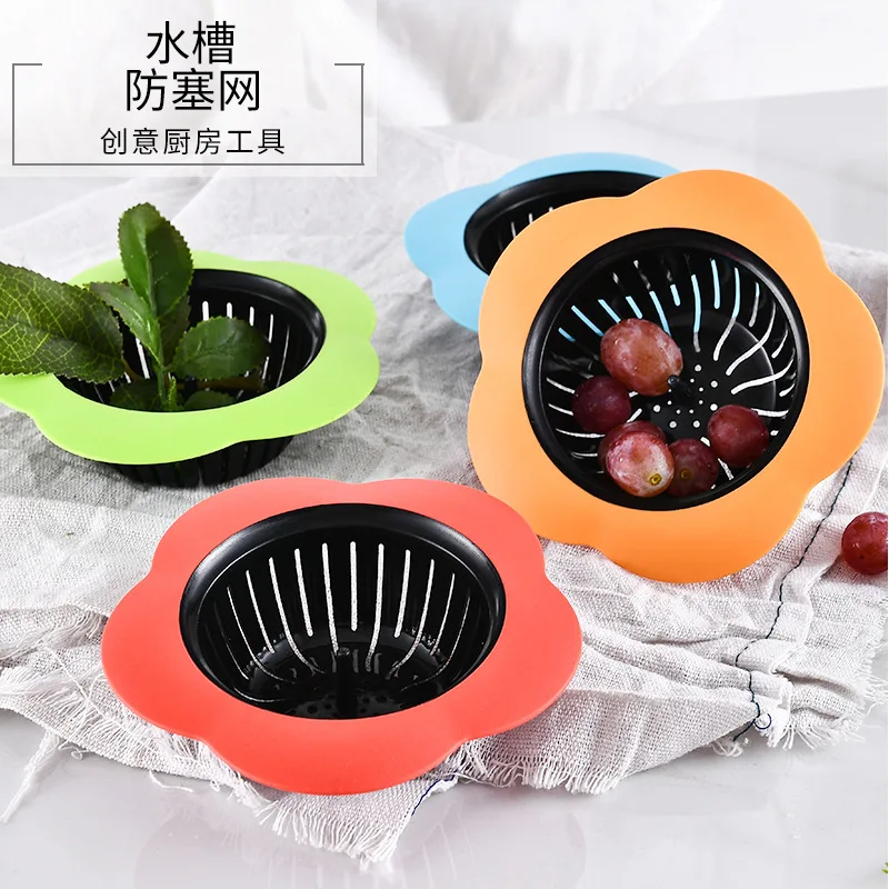 Flower Shape Large Wide Rim Flexible Kitchen Silicone Pouring Basket Drain Filter Sink Strainer