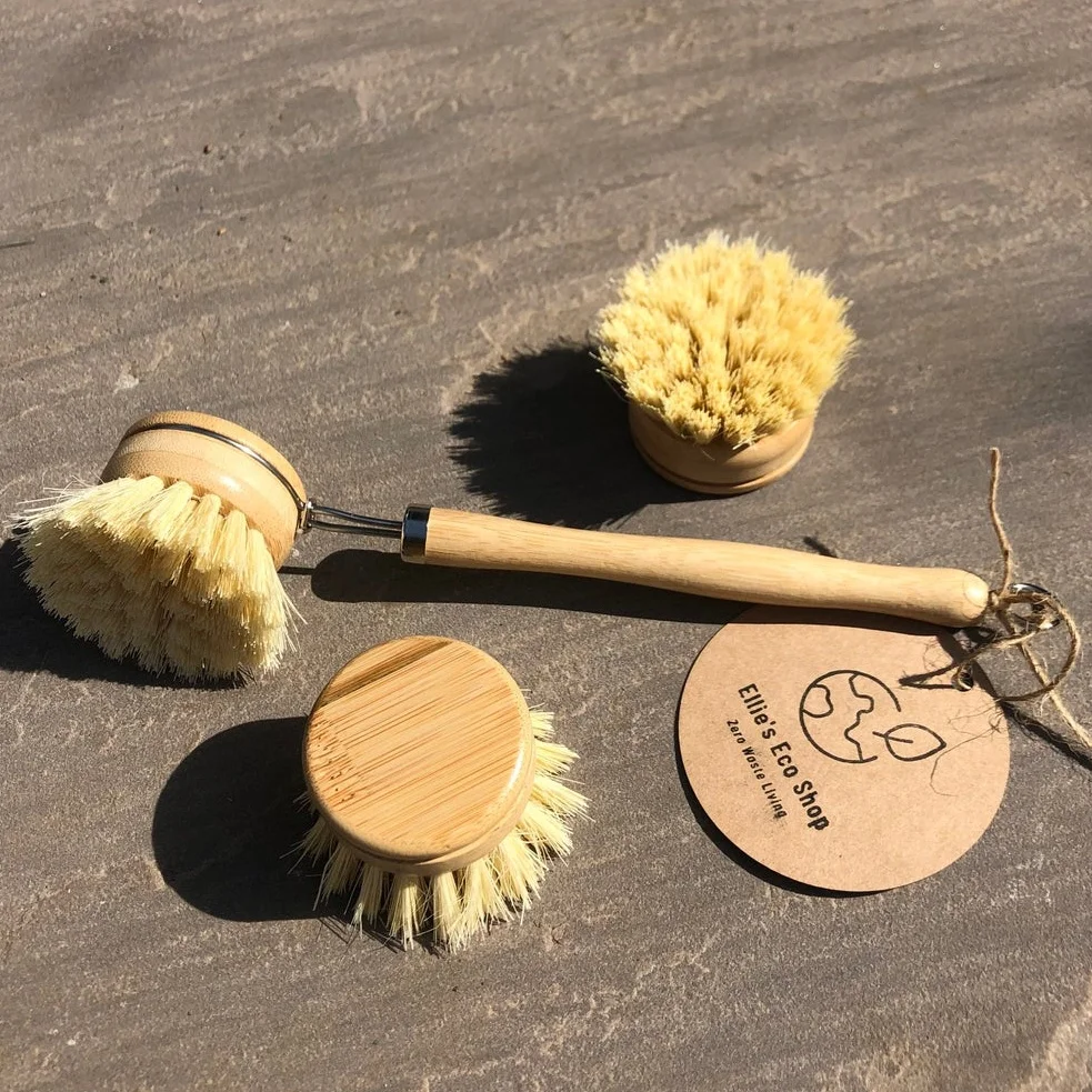 Biodegradable Coconut Wood Bamboo Handle Sisal Bristle Natural Eco Friendly Kitchen Dish Scrub Brushes