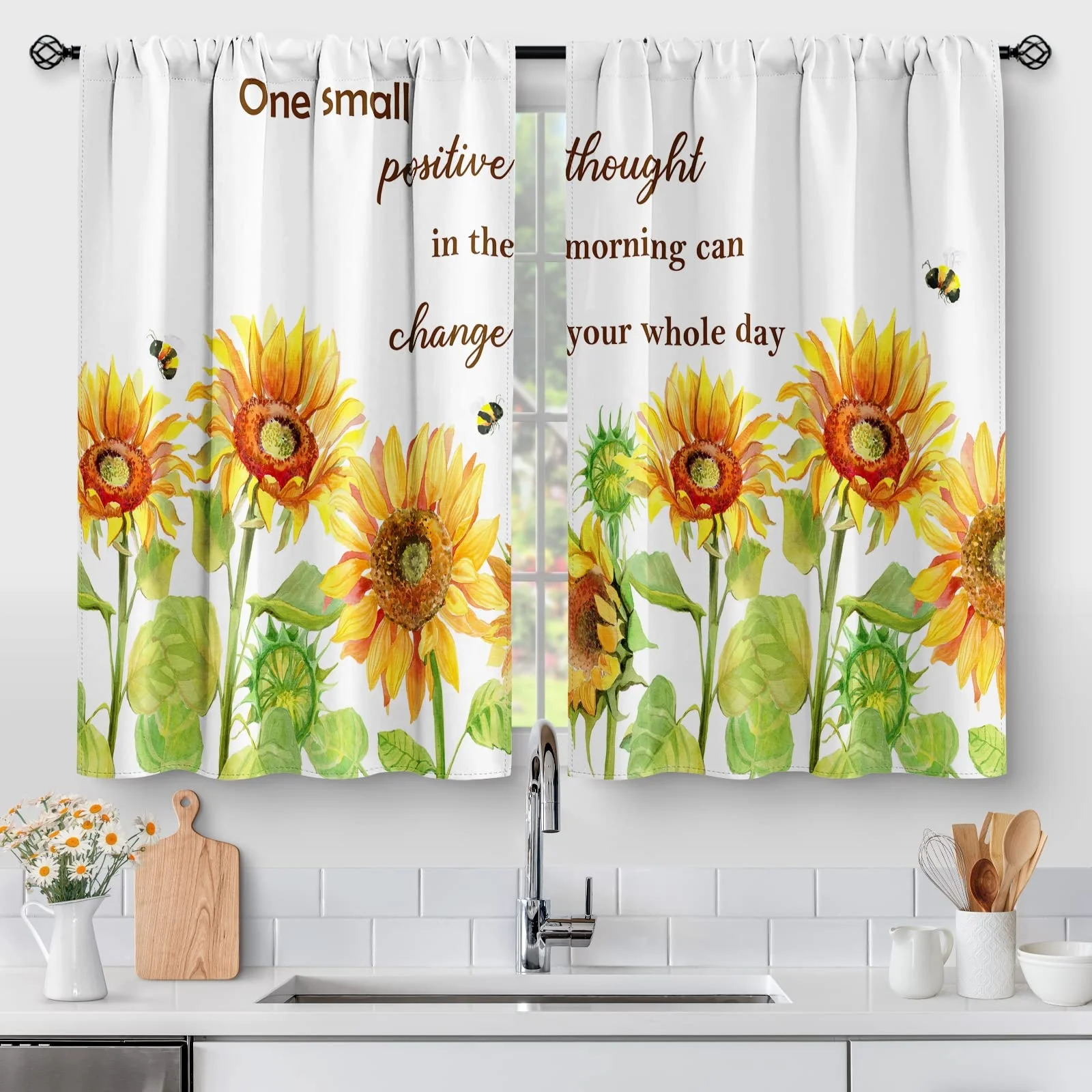 Forest Sunset Country Rustic Farmhouse Short Cafe Wine Kitchen Window Printed Curtains Decor For Dining Room