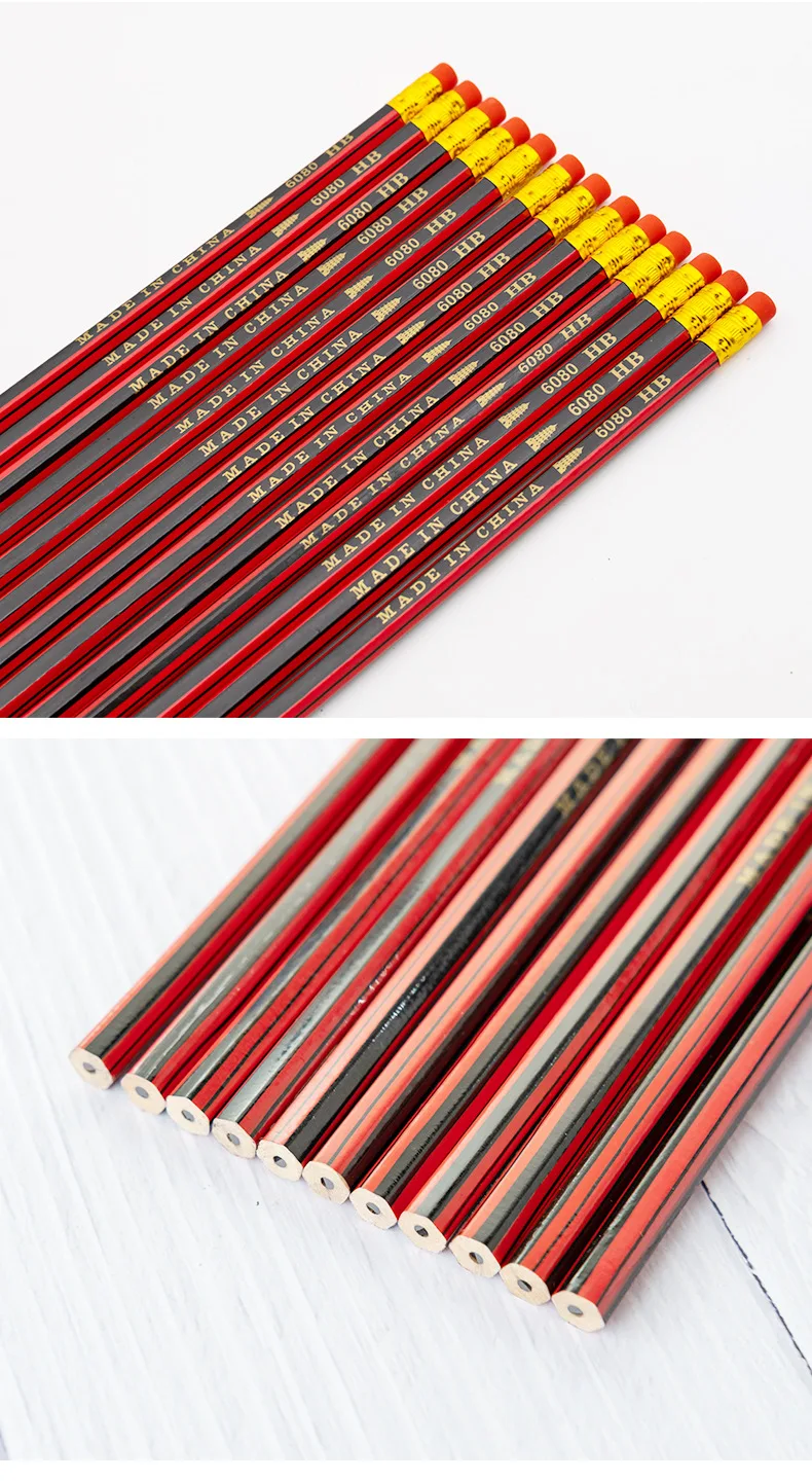 Wholesale custom logo sketch pen children writing pencil wooden hexagonal HB pencil with rubber