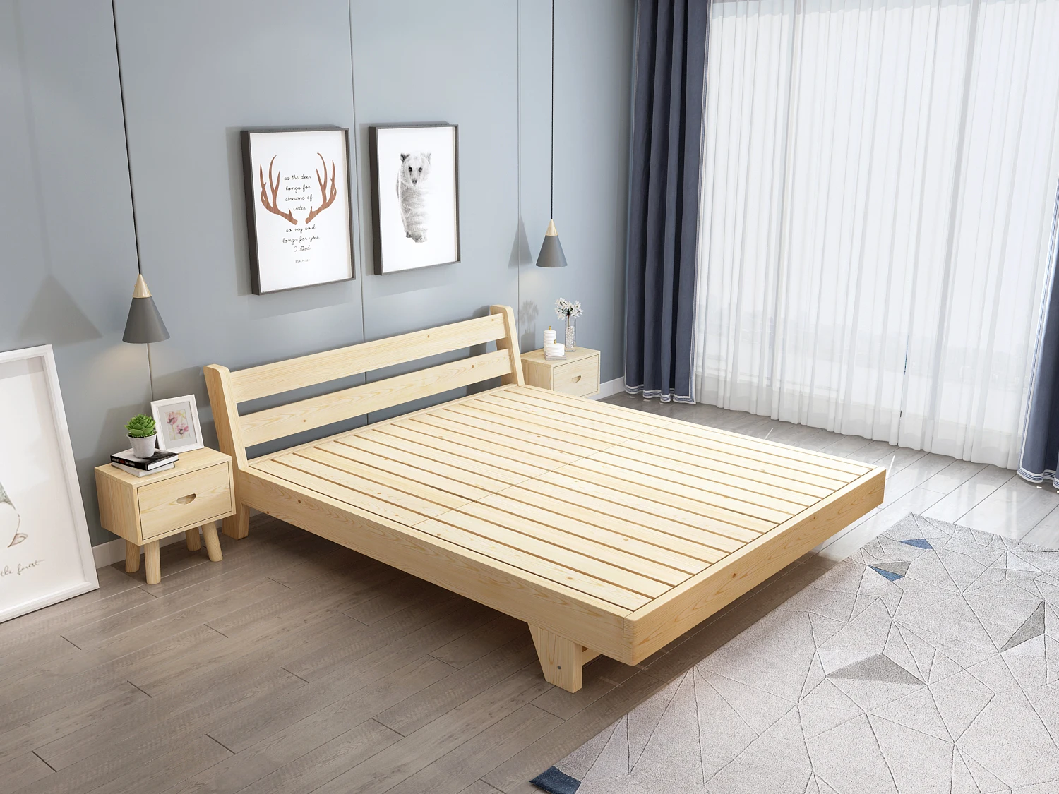 
Wholesale modern simple bed room furniture bedroom set bed frame solid wooden double bed 