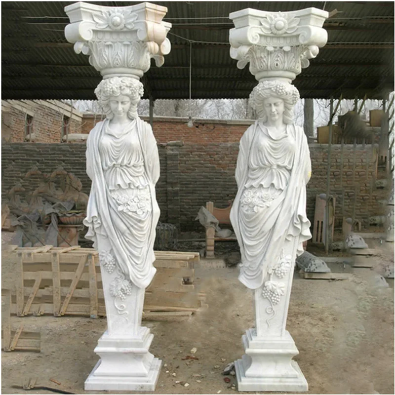 Hand Carved White Marble Pillar Natural Stone Column Marble Carved Roman Pillars For Sale
