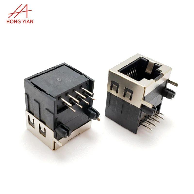 Sink Type RJ45 Female 8Pin top 511-09 Vertical Mount Ethernet Transformer PCB Jack Series 16.6mm Female RJ45 Machine Connector