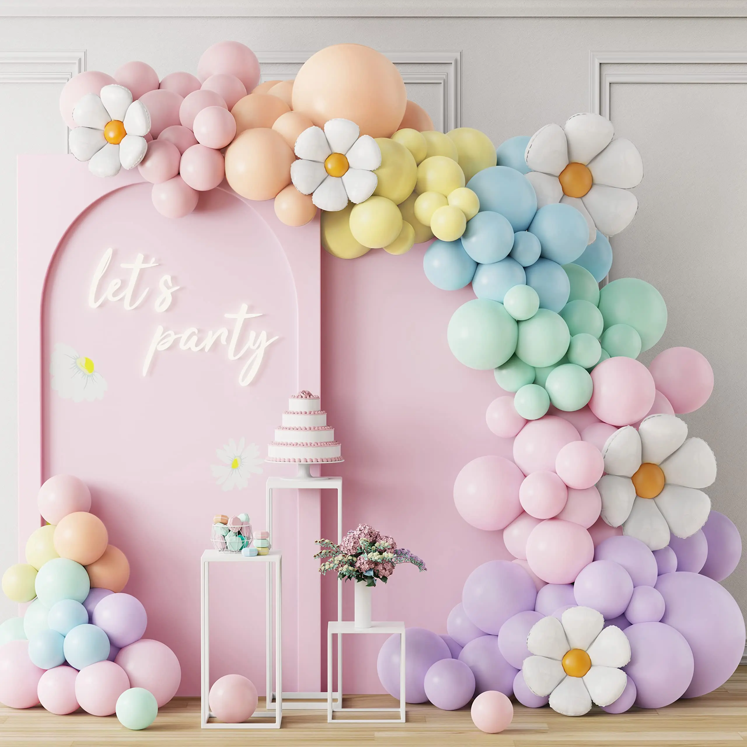 Balloon Garland Arch White Daisy Flower Macaron Pastel Balloons Wedding Girls Birthday Party Decoration