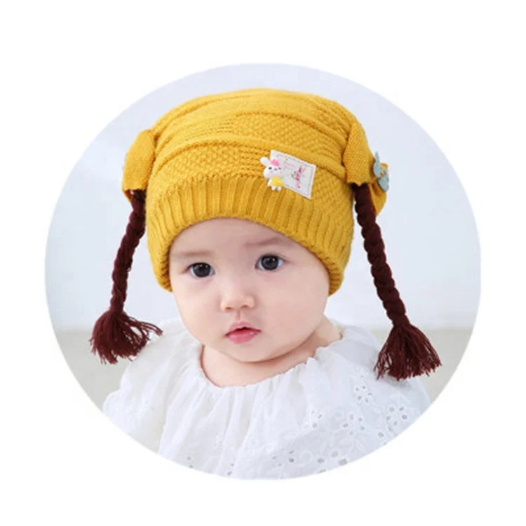 Wholesale Sales Of High Quality Cotton Knit Babays Hats, Lovely Wool Ear Cap Girls