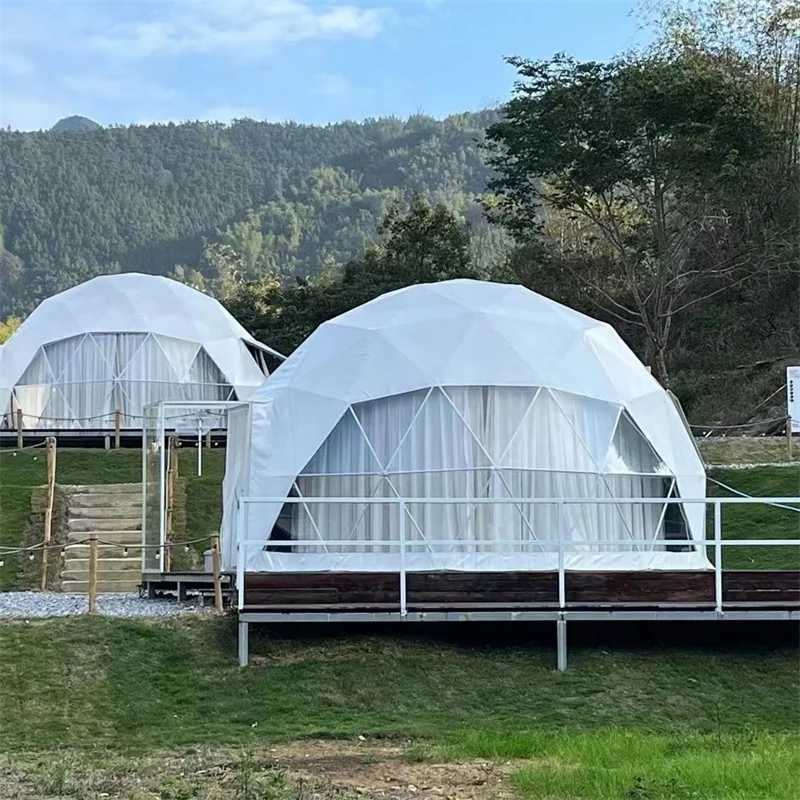 Good Quality Outdoor Hotel Resort Pvc Leisure Round Canvas Geodesic Glamping Dome House Tent
