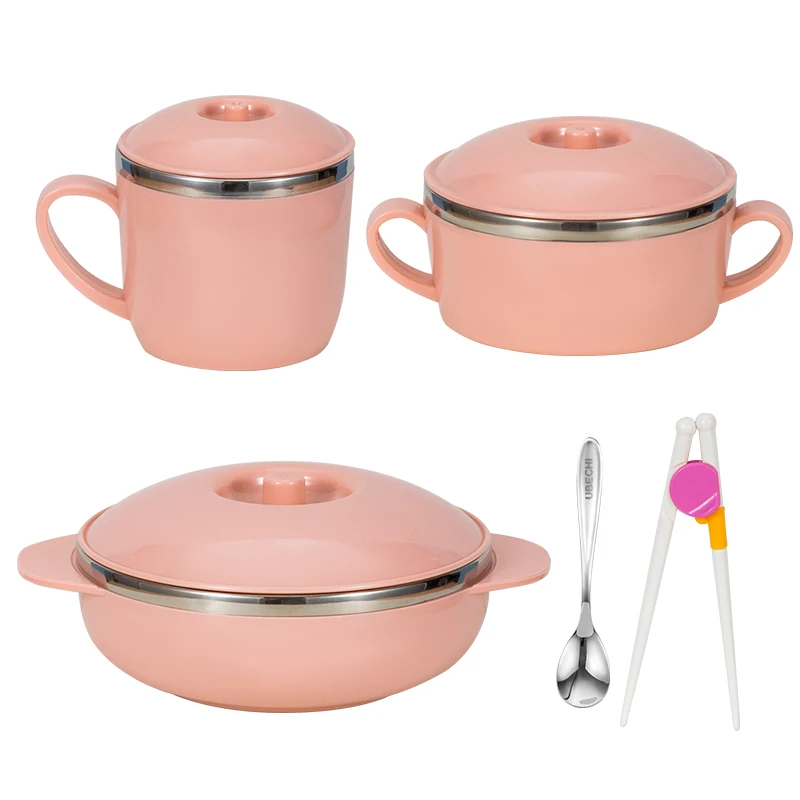 Amazon Hot Sale 8 PCS /Set Plastic Stainless Steel Kids Tableware Set Food Containert